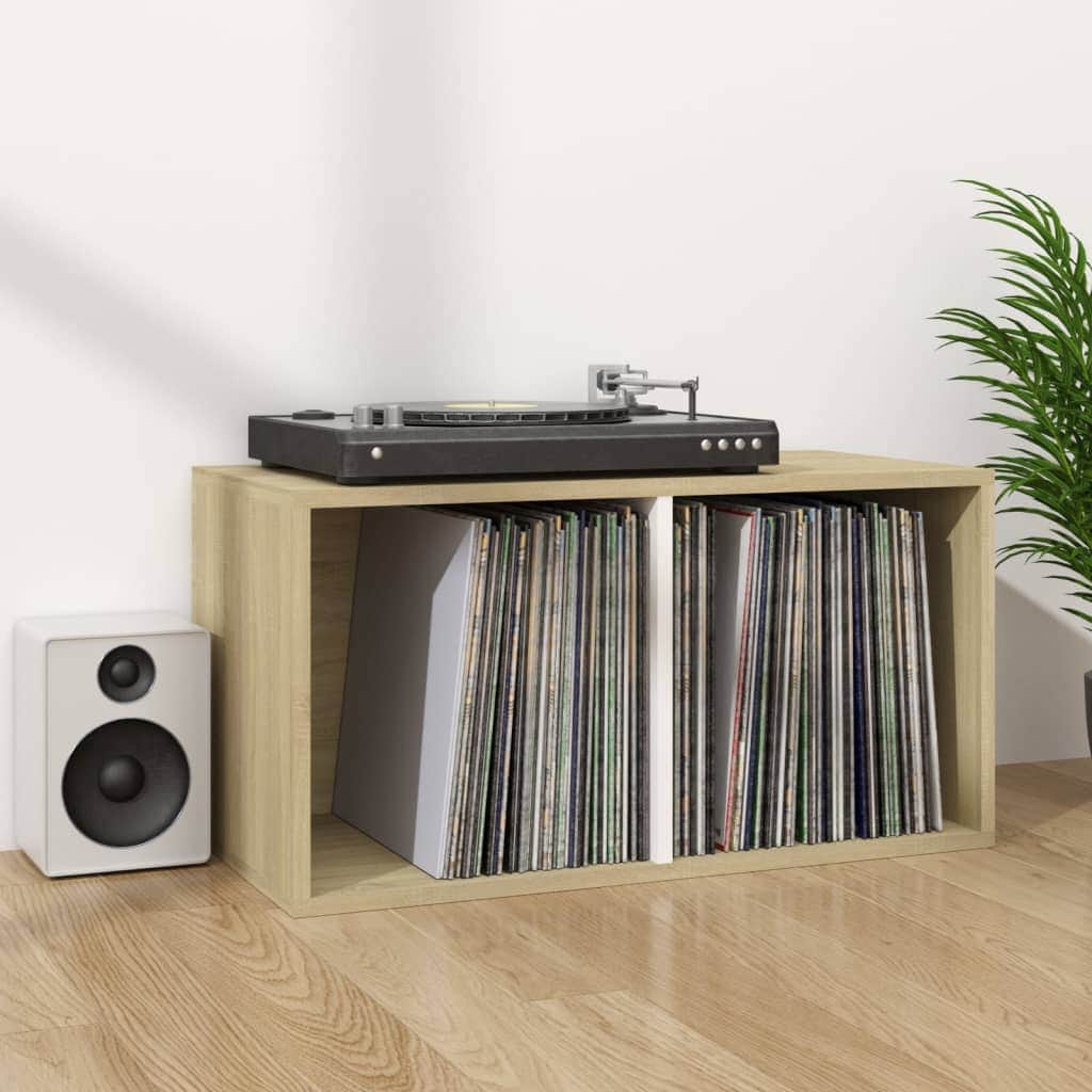 Vinyl Storage Box White and Sonoma Oak Chipboard