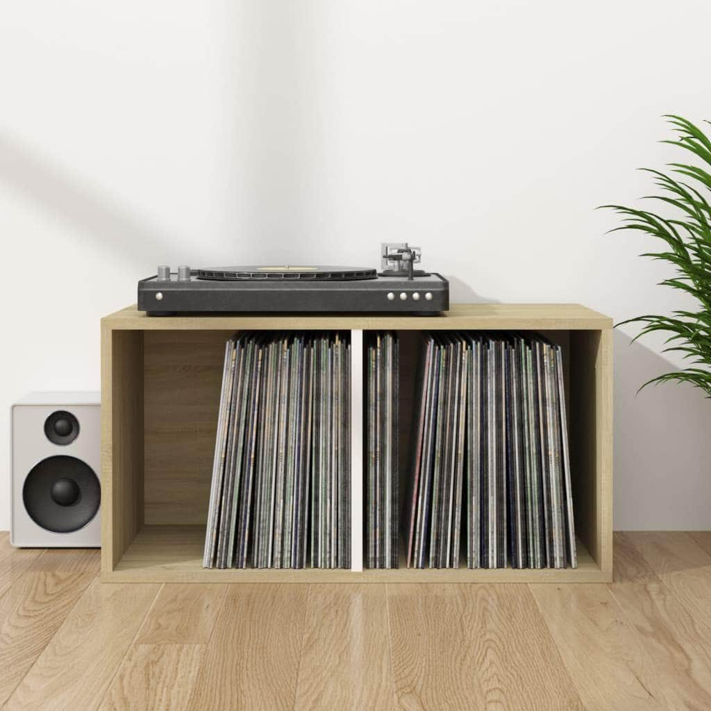 Vinyl Storage Box White and Sonoma Oak Chipboard