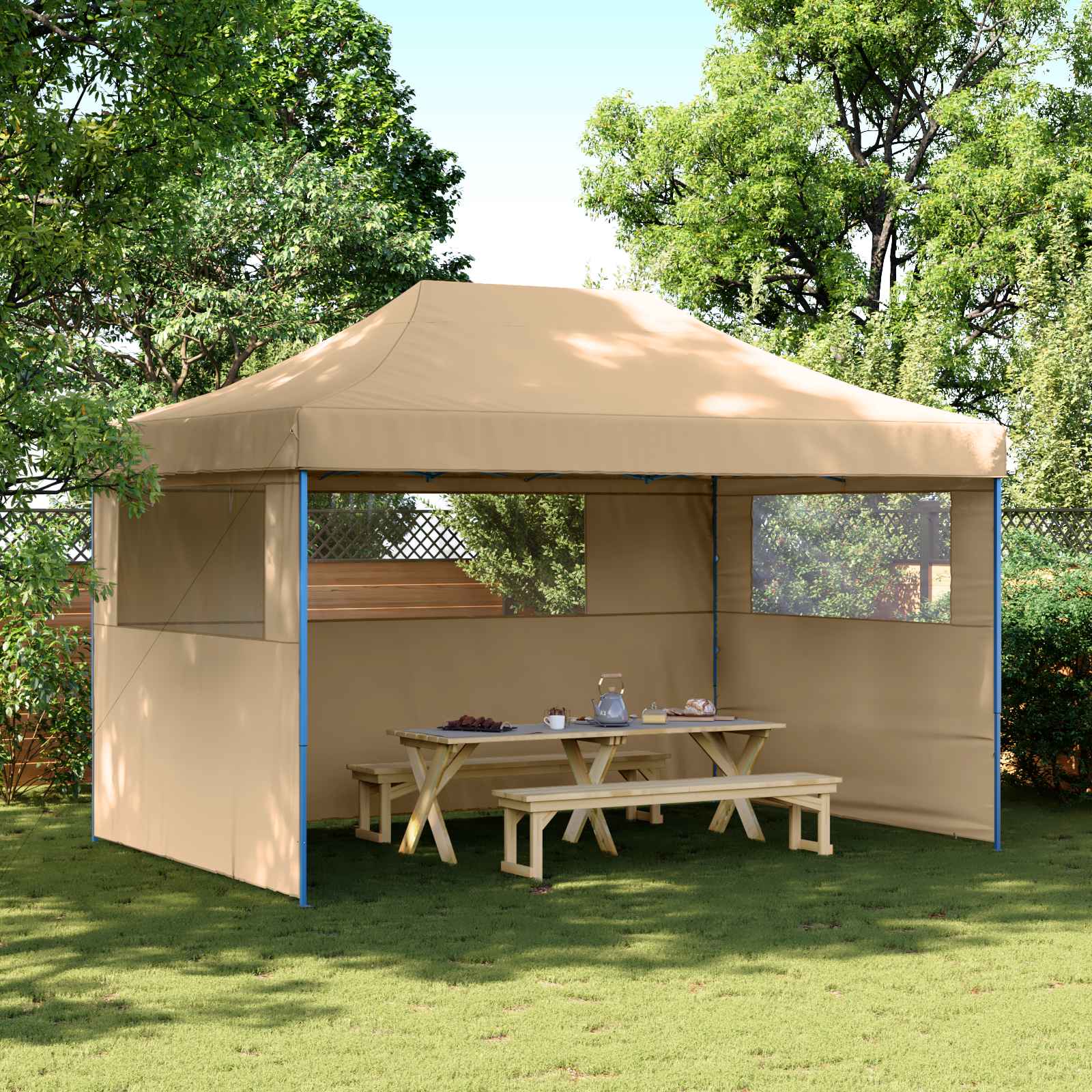 Foldable Party Tent Pop-Up with 3 Sidewalls - Beige - Beige colour