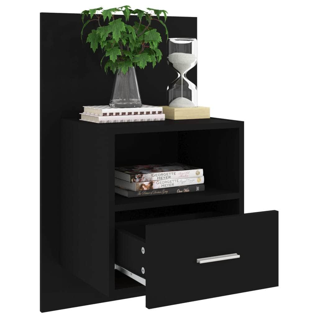 Wall Bedside Cabinet Black Engineered Wood