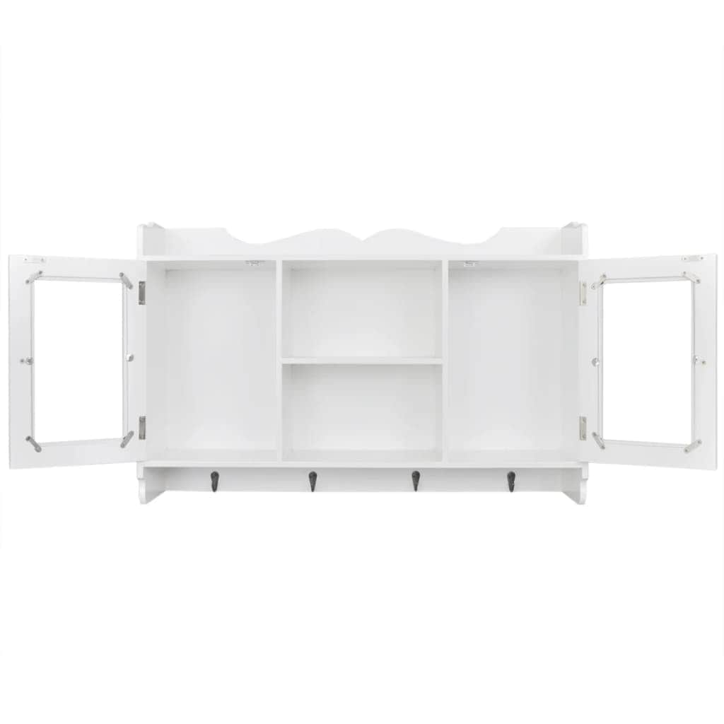 Wall Cabinet Display Shelf Book/DVD/Glass Storage White MDF
