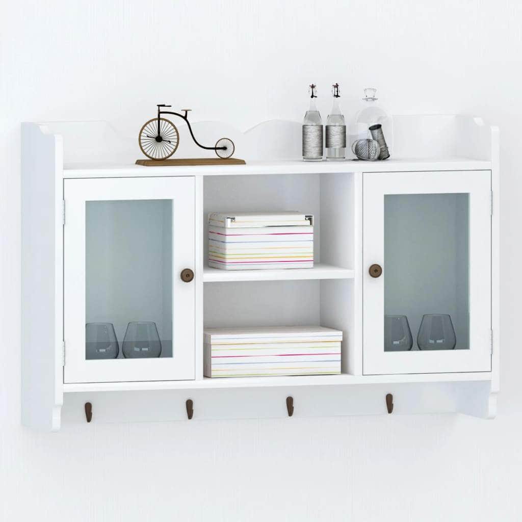 Wall Cabinet Display Shelf Book/DVD/Glass Storage White MDF | Afterpay