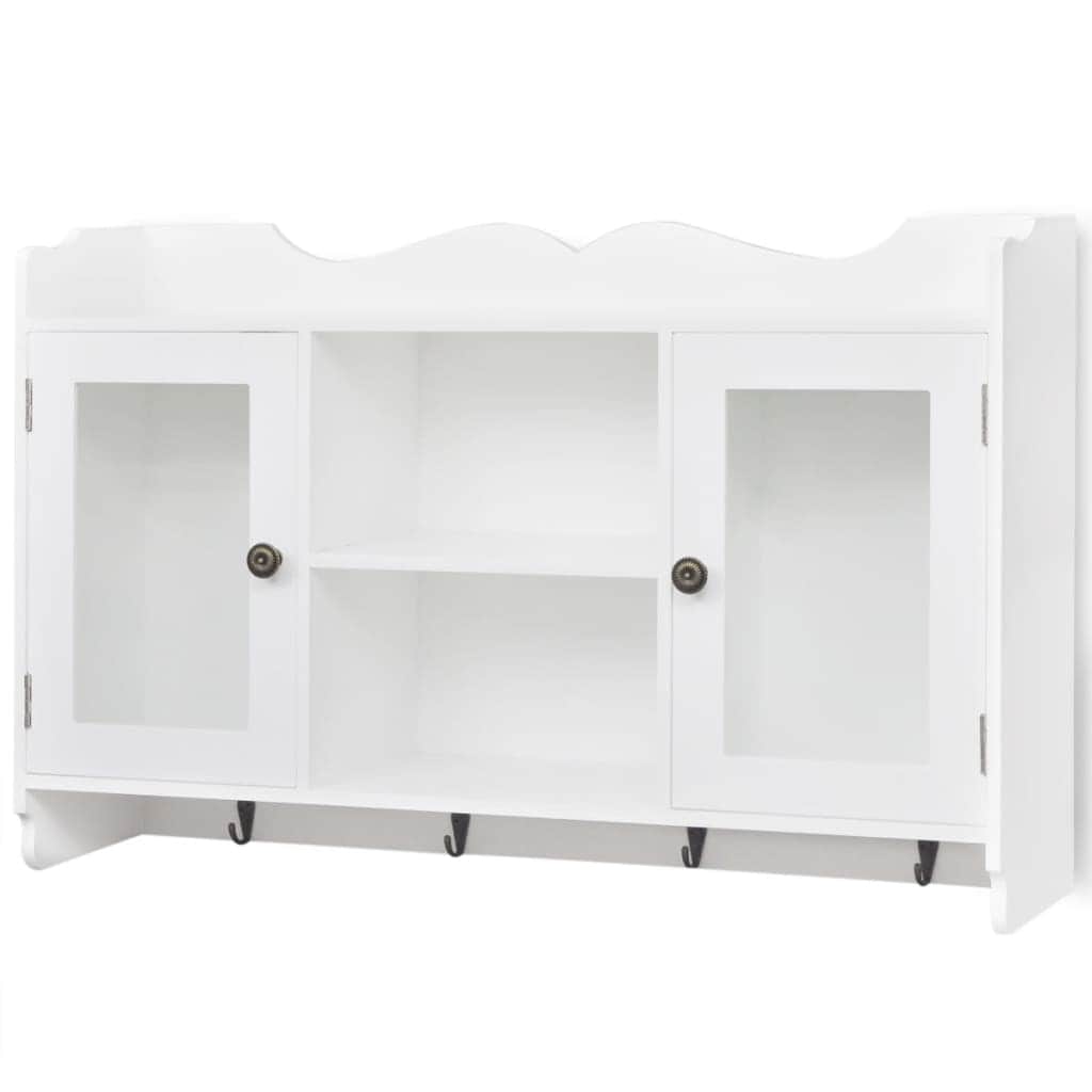 Wall Cabinet Display Shelf Book/DVD/Glass Storage White MDF