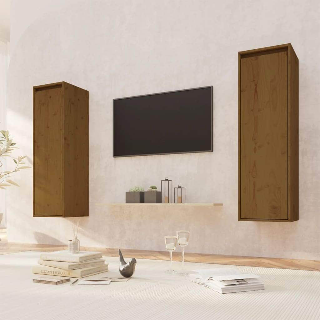 Wall Cabinets 2 Pcs Honey Brown/White/Natural Solid Wood Pine