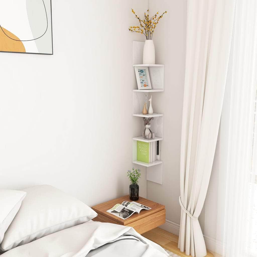Wall Corner Shelf High Gloss White Engineered Wood