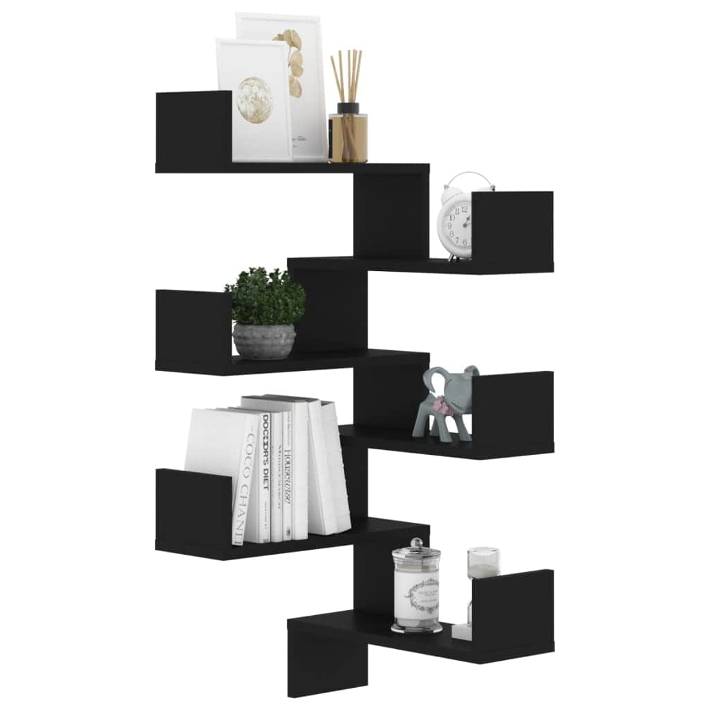 Wall Shelves & Ledges - Wall Corner Shelves 2 pcs Black Engineered Wood