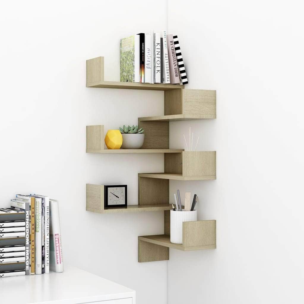 Wall Corner Shelves 2 pcs Black Engineered Wood | 2 Pcs
