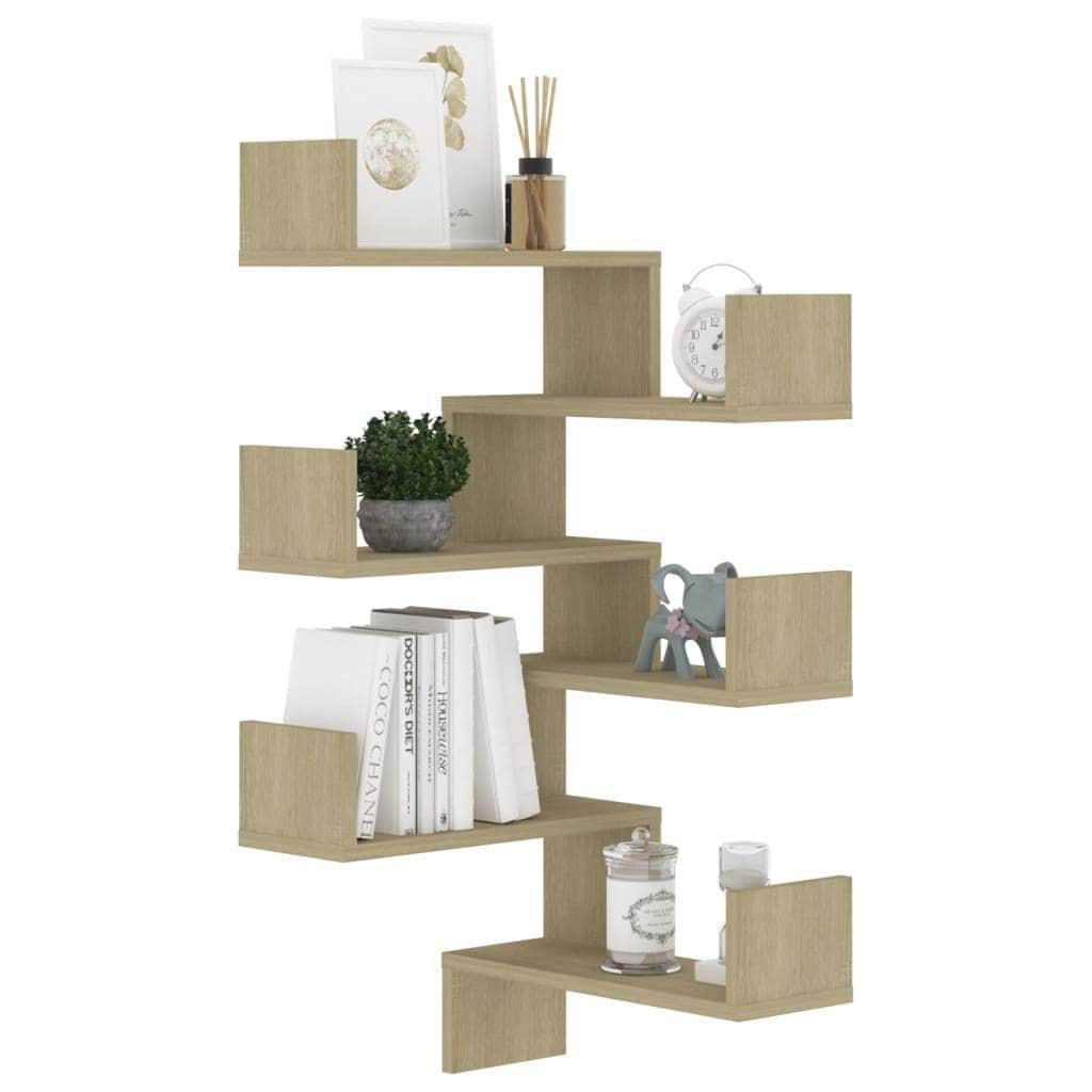Wall Corner Shelves 2 pcs Black Engineered Wood | Wood finish