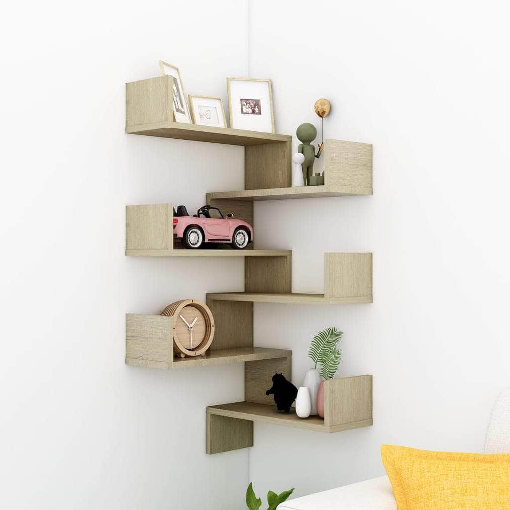 Wall Corner Shelves 2 pcs Black Engineered Wood with Wall Shelves & Ledges