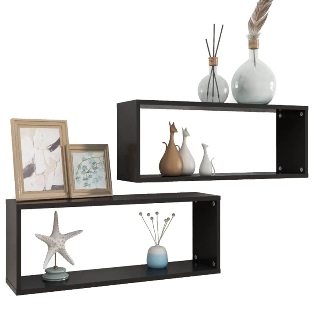 Wall Cube Shelves 2 pcs Black Engineered Wood