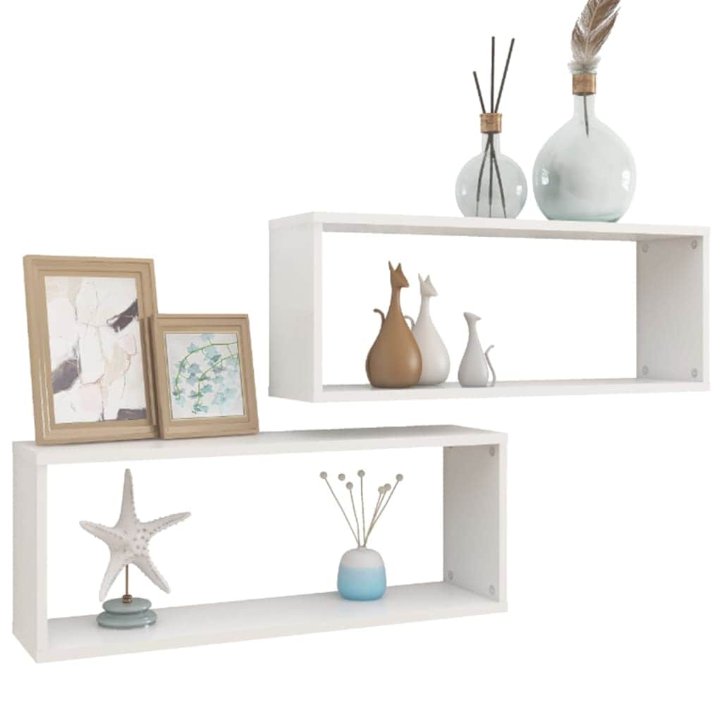 Wall Cube Shelves 2 pcs White Engineered Wood