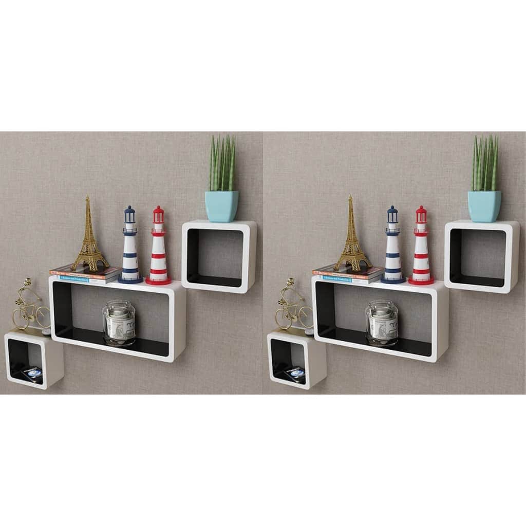 Wall Cube Shelves 6 pcs White and Black