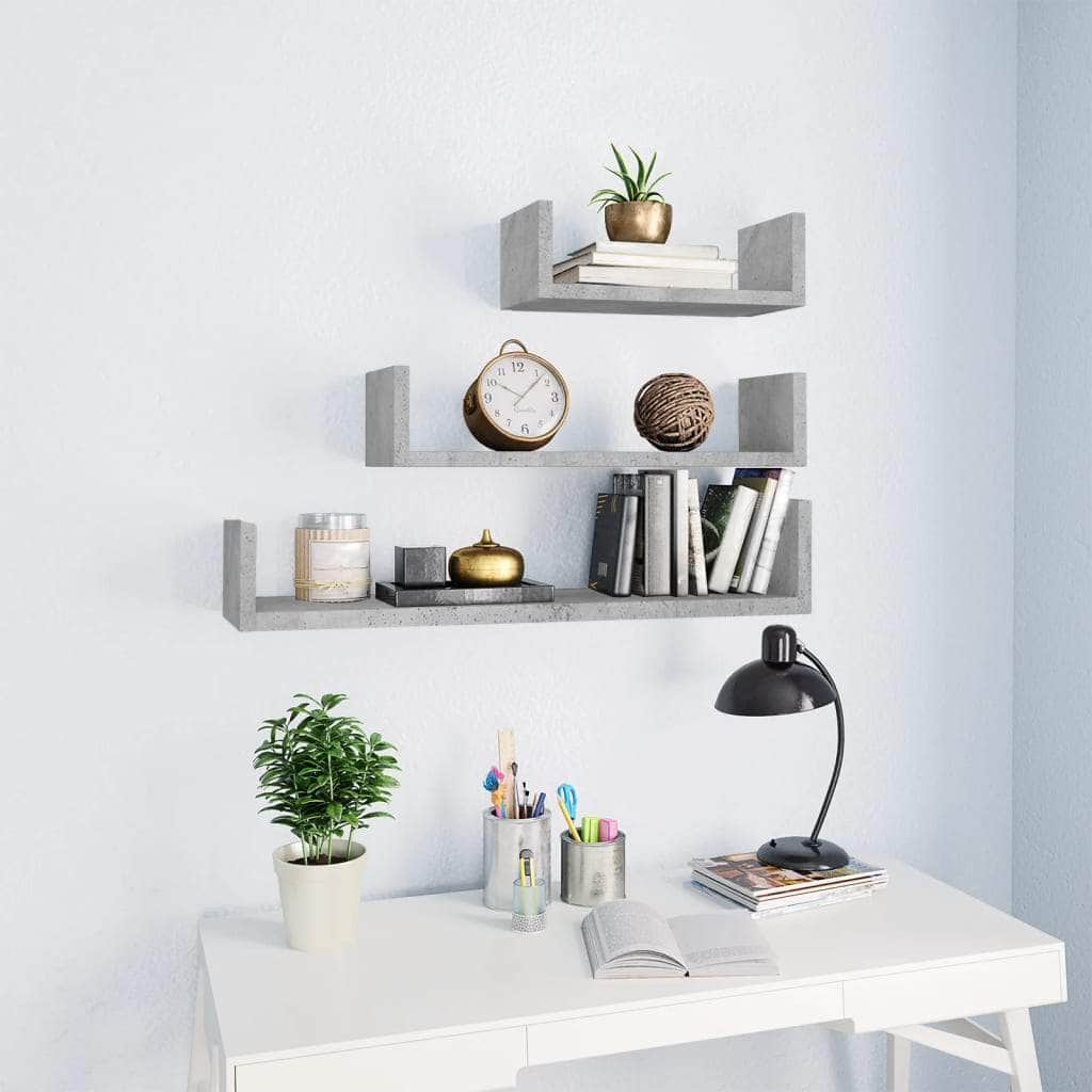 Wall Display Shelf 3 pcs Concrete Grey Chipboard | Afterpay | Zip | Laybuy