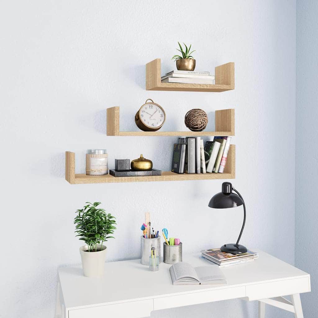 Wall Display Shelf 3 pcs Sonoma Oak Chipboard | Afterpay | Zip | Laybuy