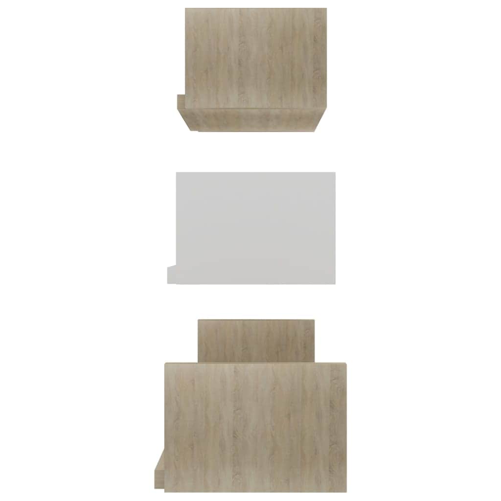 White colour - Wall Display Shelf 3 pcs White and Sonoma Oak Chipboard