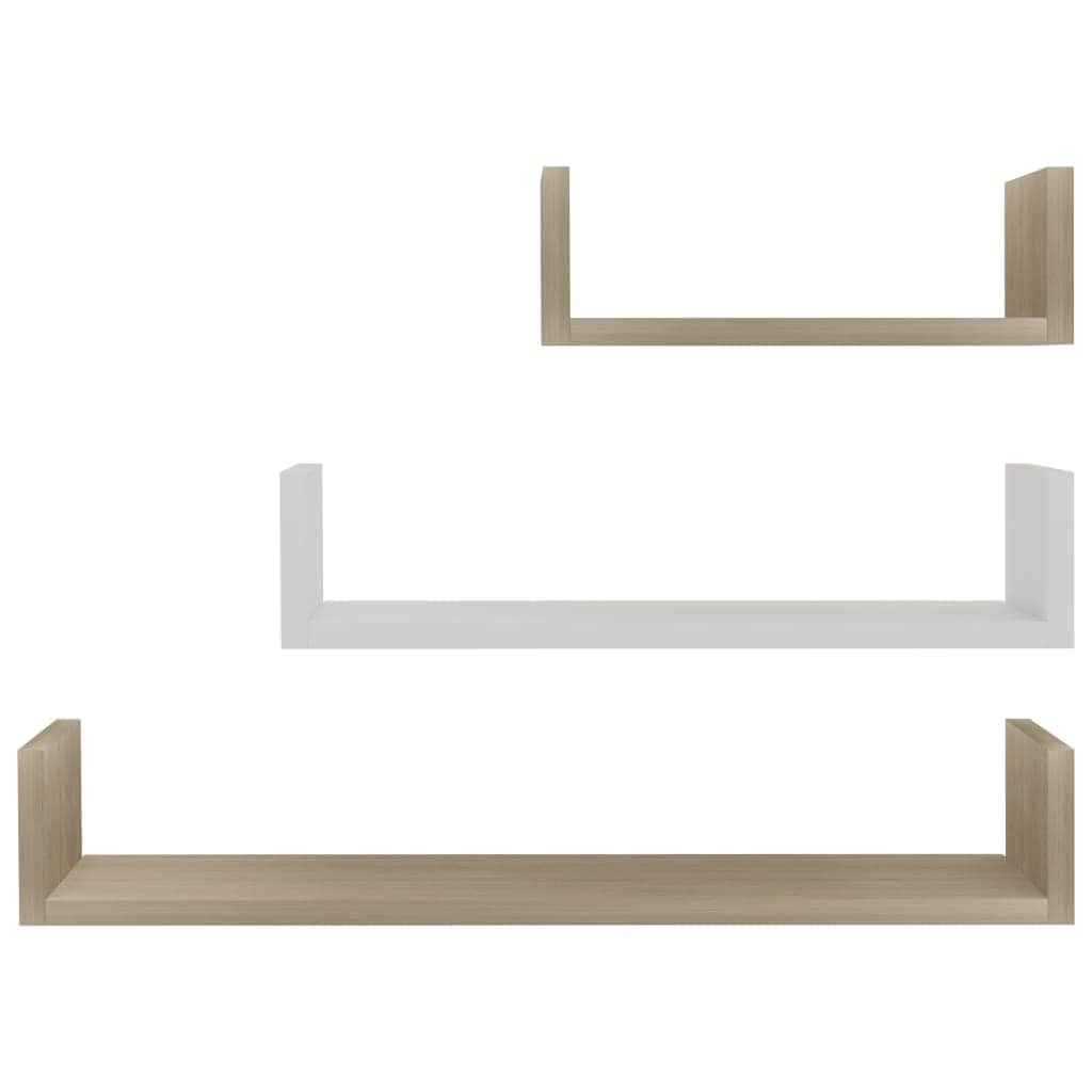 Wall Shelves & Ledges - Wall Display Shelf 3 pcs White and Sonoma Oak Chipboard