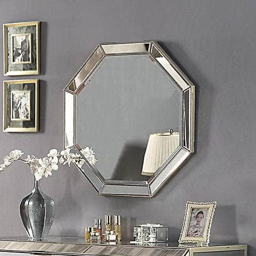 Wall Mirror Mdf Construction Octagon Shape Silver Colour