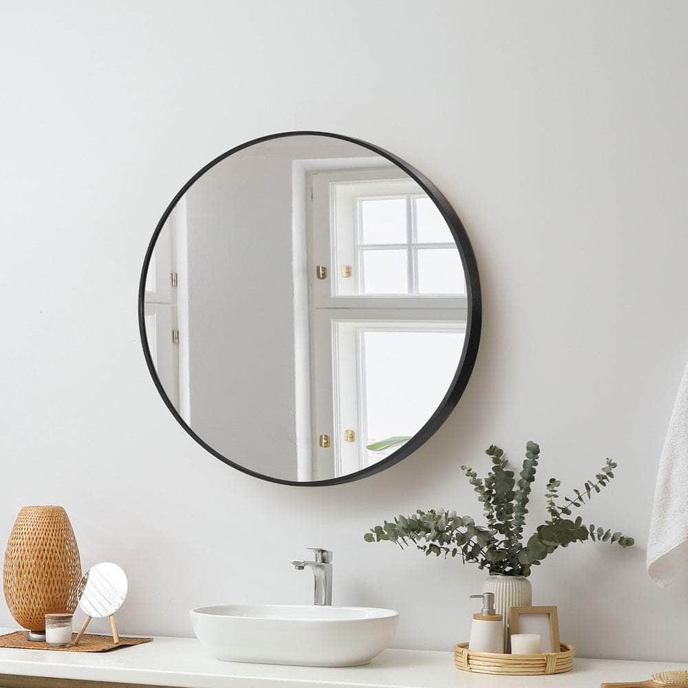 Wall Mirror Round 50cm Black