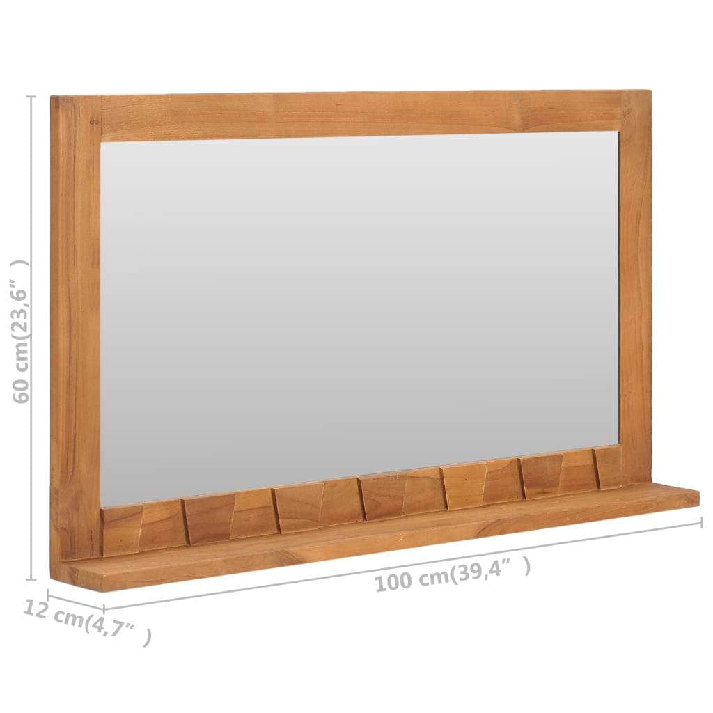 Wall Mirror with Shelf Solid Teak Wood