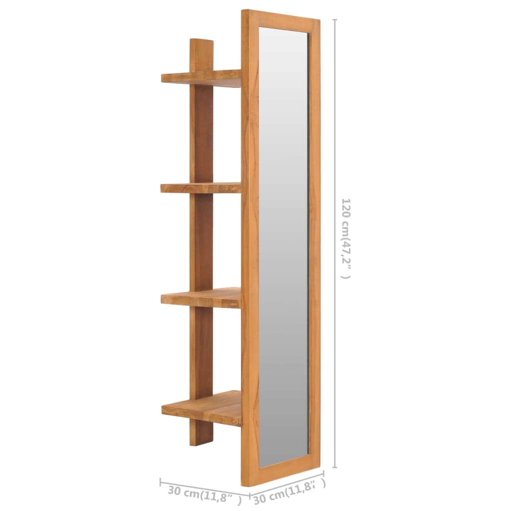 Wall Mirror with Shelves Solid Teak Wood