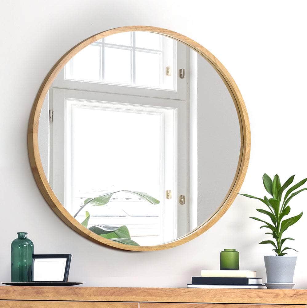 Wall Mirror with Wood Frame 70cm Round