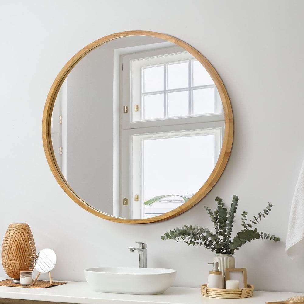 Wall Mirror with Wood Frame 70cm Round
