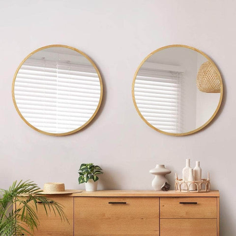 Wall Mirrors Round 80cm Wooden Set of 2