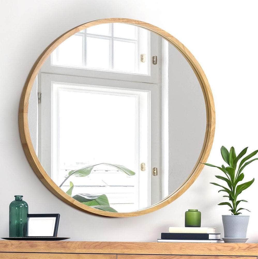 Wall Mirrors Round 80cm Wooden Set of 2