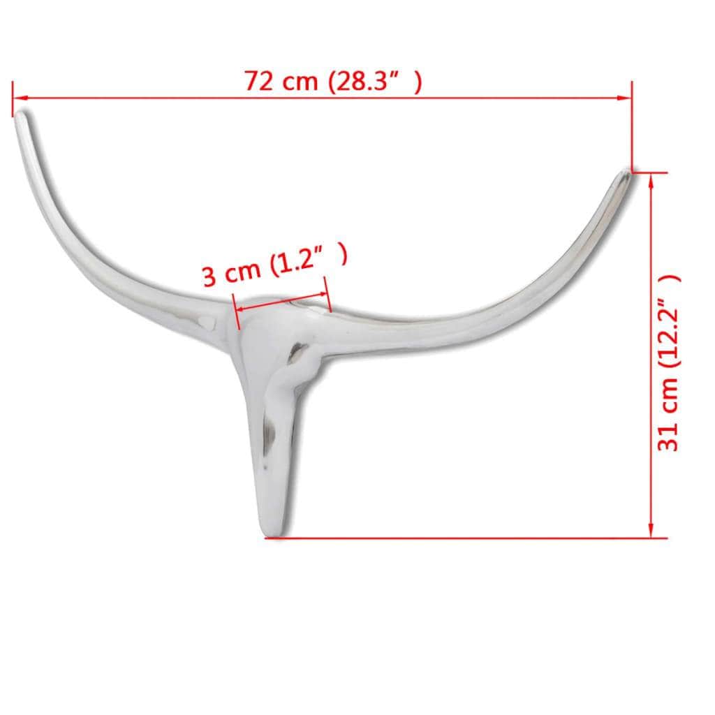 Wall Mounted Aluminium Bullâ€™s Head Decoration Silver 72 cm