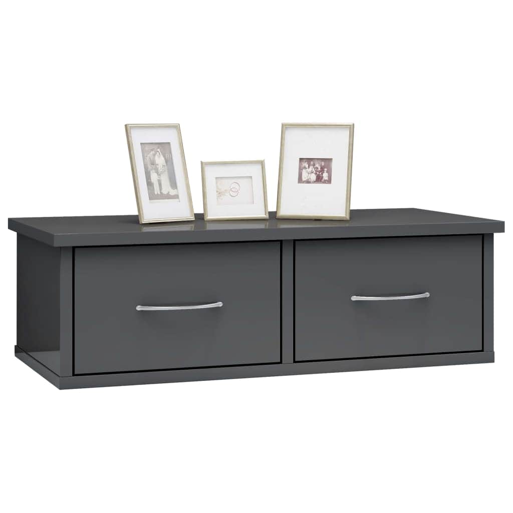 Wall-mounted Drawer Shelf High Gloss Grey Chipboard