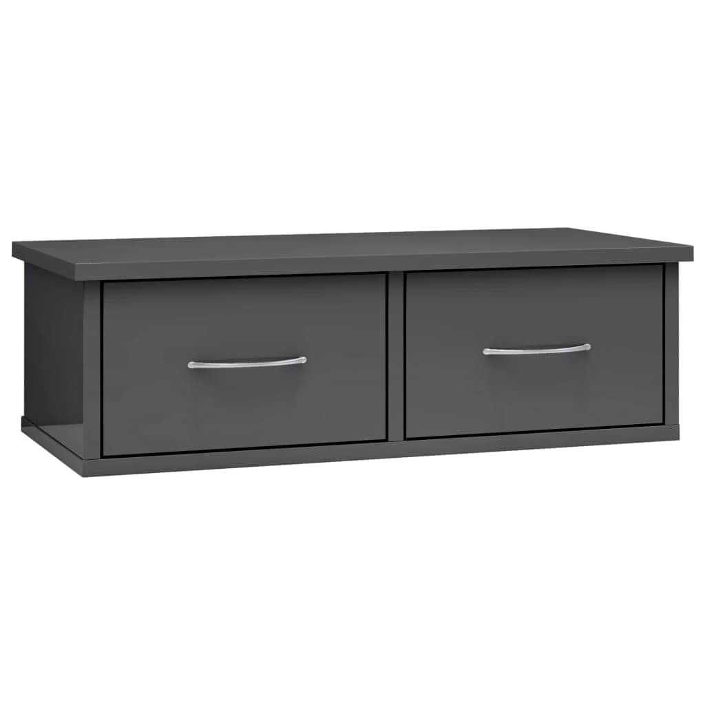 Wall-mounted Drawer Shelf High Gloss Grey Chipboard