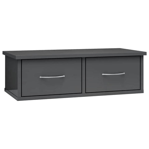 Wall-mounted Drawer Shelf High Gloss Grey Chipboard