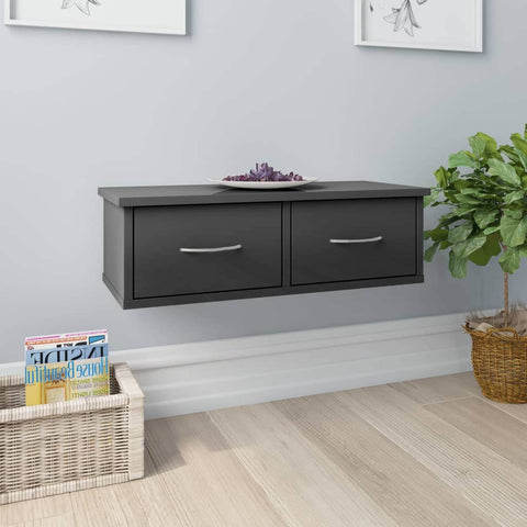 Wall-mounted Drawer Shelf High Gloss Grey Chipboard