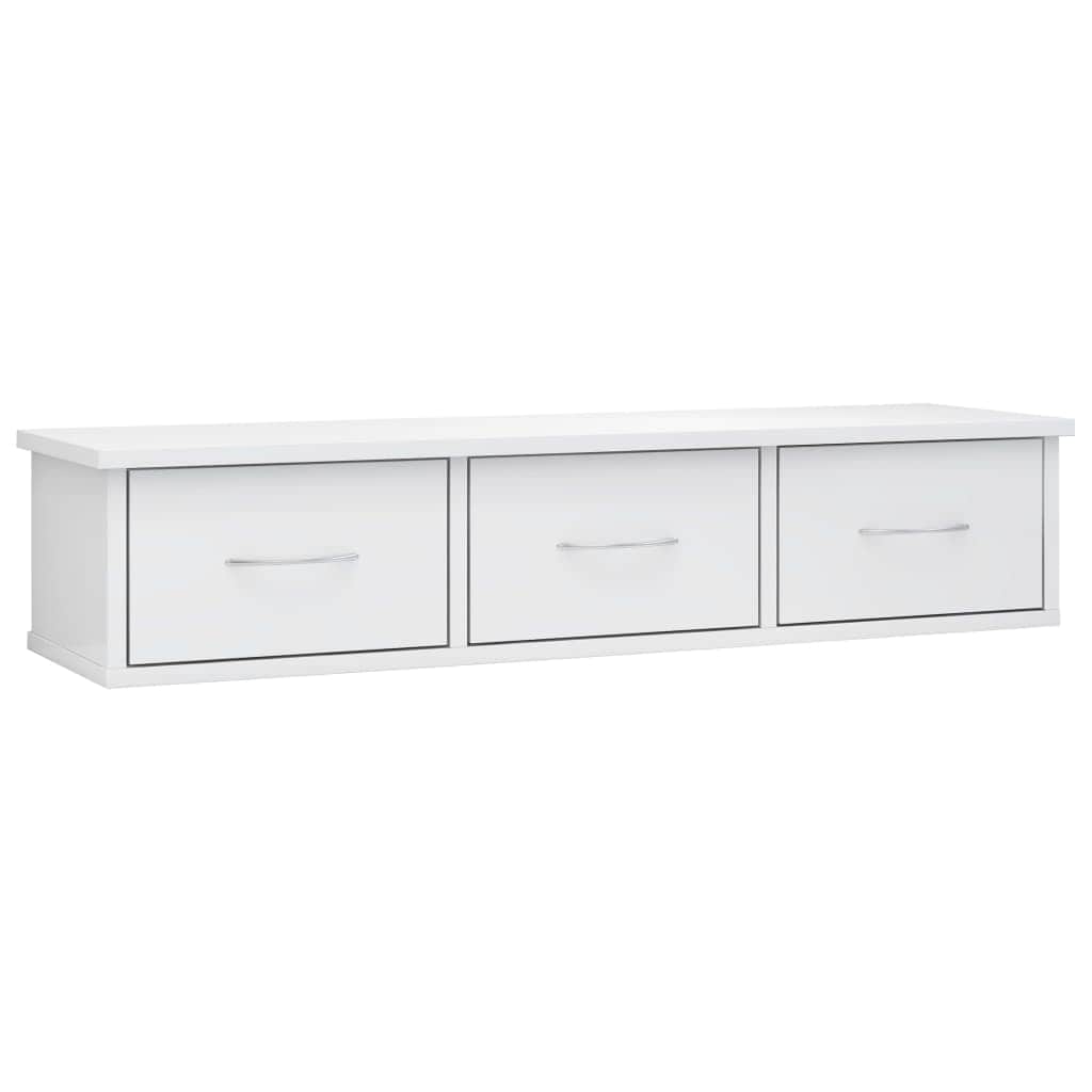 Wall-mounted Drawer Shelf High Gloss White Chipboard