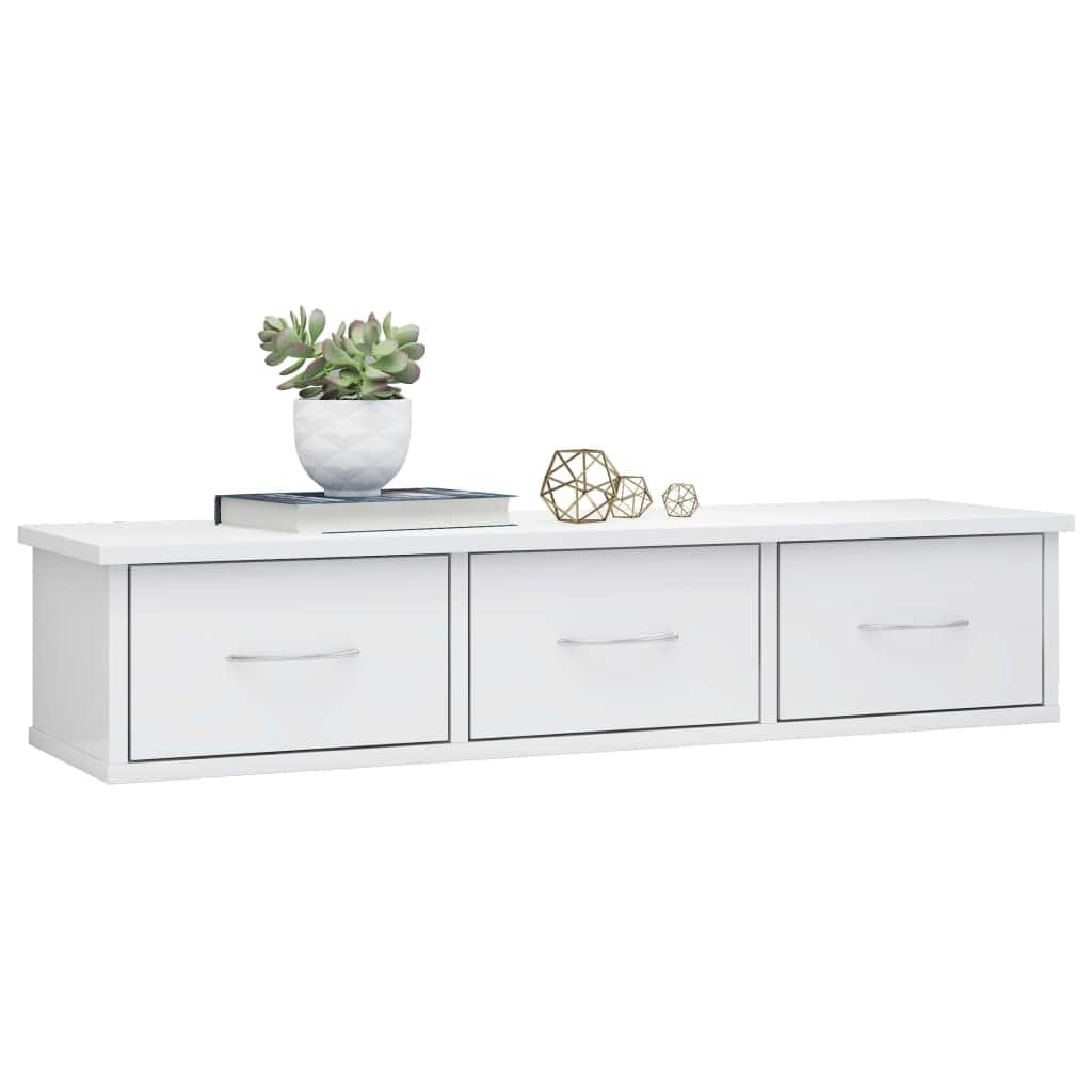 Wall-mounted Drawer Shelf High Gloss White Chipboard