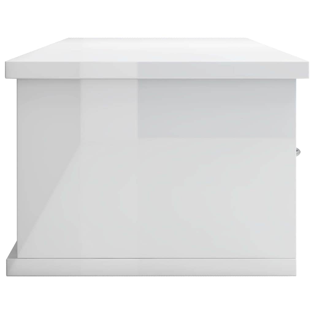 Wall-mounted Drawer Shelf High Gloss White Chipboard