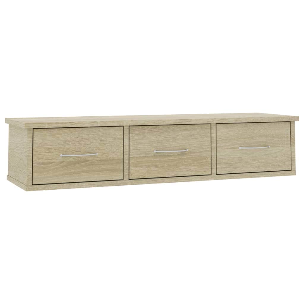 Wall Shelves & Ledges - Wall Mounted Floating Shelf with 3 Drawers Storage Unit Sonoma Oak Cabinet