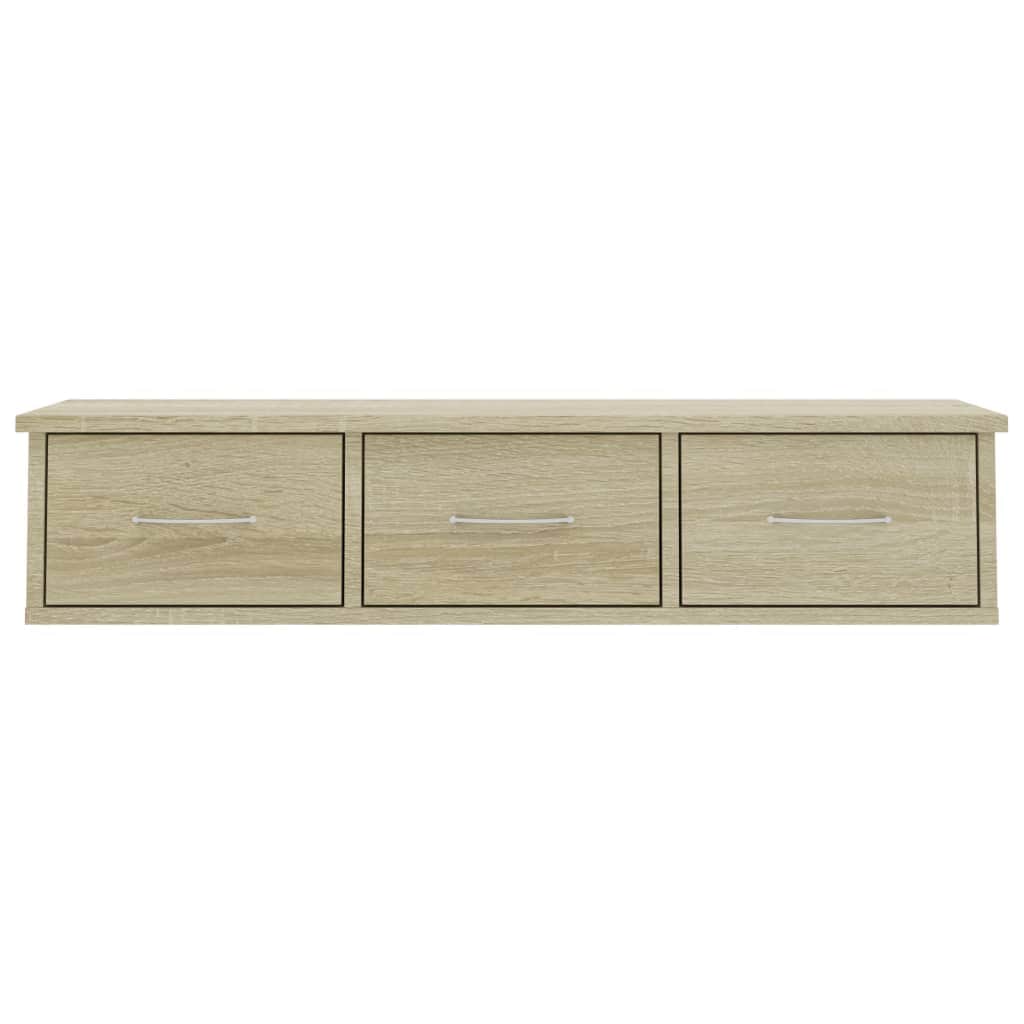 Chipboard - Wall Mounted Floating Shelf with 3 Drawers Storage Unit Sonoma Oak Cabinet