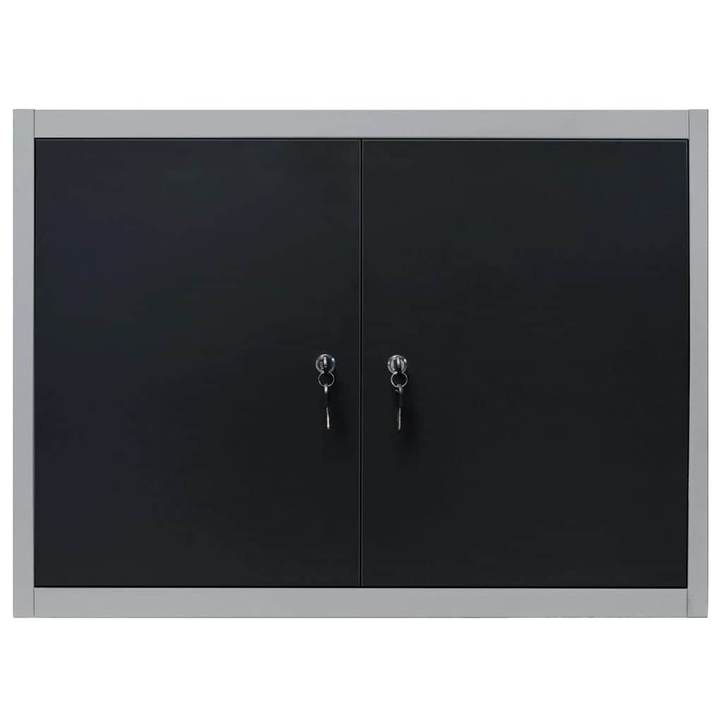 Wall Mounted Tool Cabinet Industrial Style Metal Grey and Black