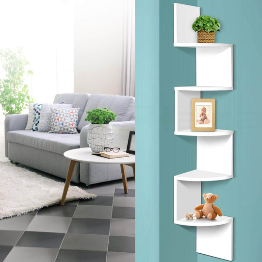 Wall Shelf Corner Floating 5-Tier White, White colour