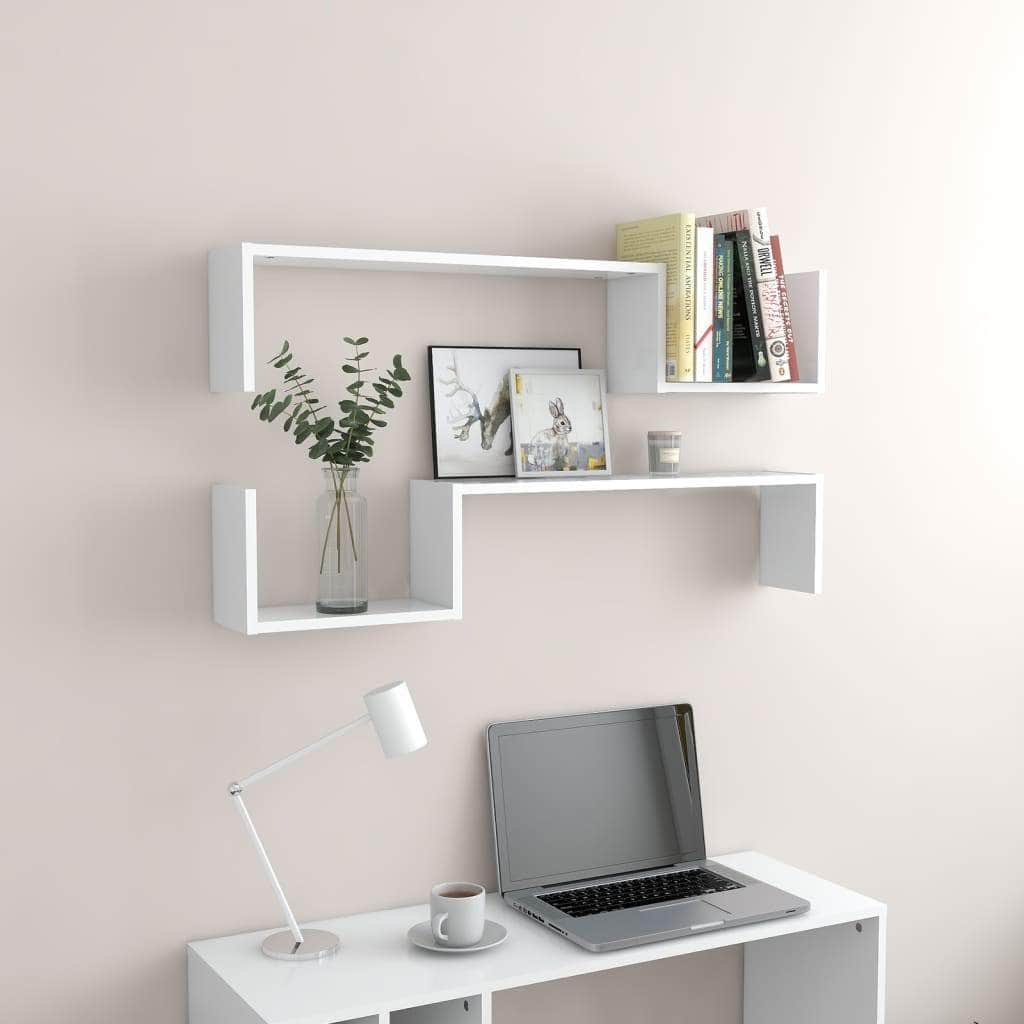 Wall Shelves 2 pcs White Engineered Wood