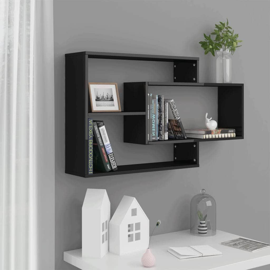 Wall Shelves High Gloss Black 104x24x60 cm Chipboard | Afterpay | Zip | Laybuy