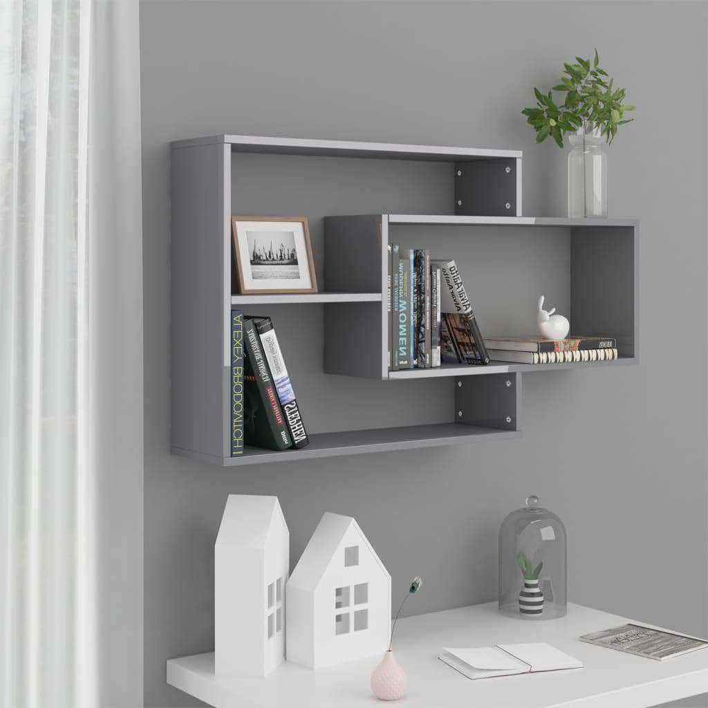 Wall Shelves High Gloss Grey 104x24x60 cm Chipboard | Afterpay | Zip | Laybuy