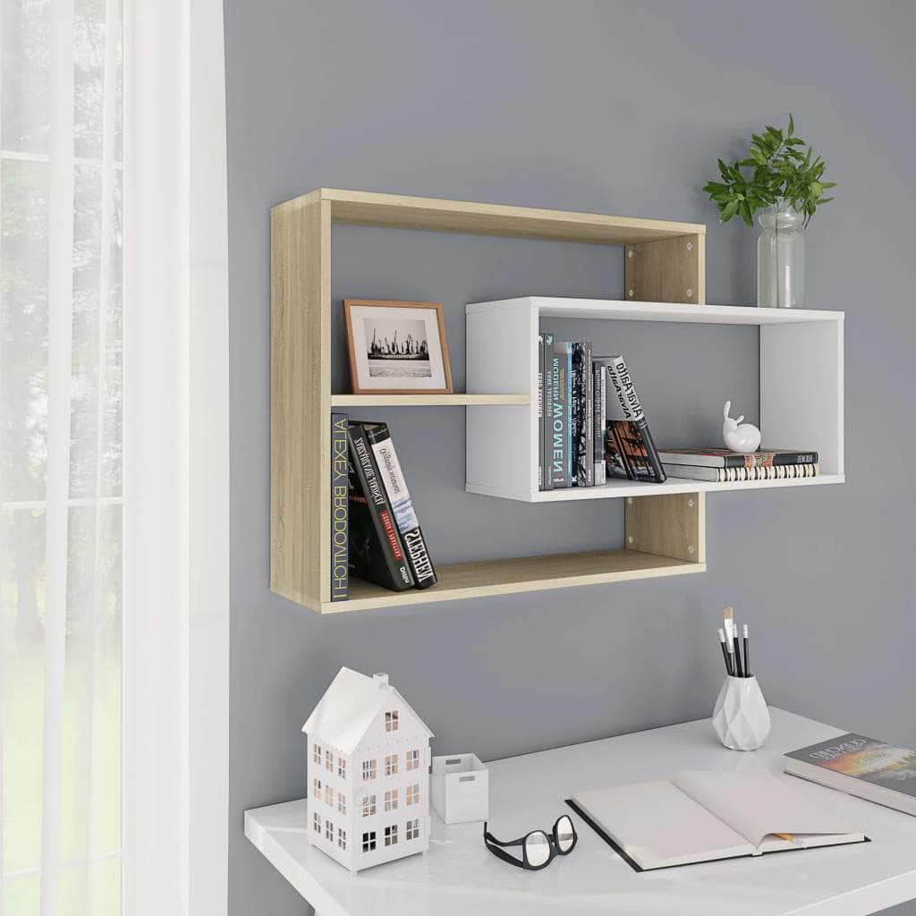 Wall Shelves White and Sonoma Oak 104x24x60 cm Chipboard | Afterpay | Zip | Laybuy