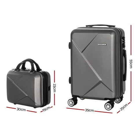 2Set 20 Inch Luggage Case with 12 Inch Handheld Luggage Box Hard Shell Travel Suitcase TSA Lock Dark Grey