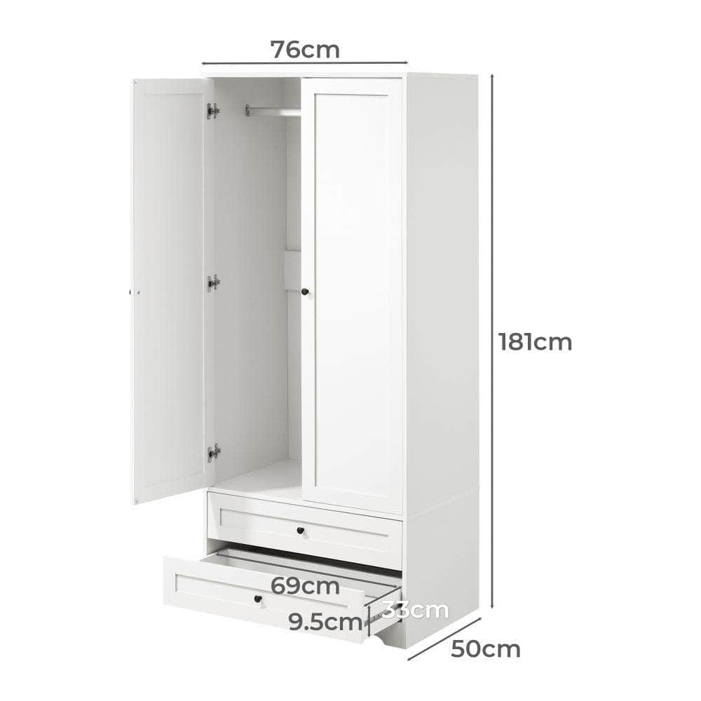 Wardrobe Cabinet Clothes Storage Large Cupboard 2 Doors Organiser White