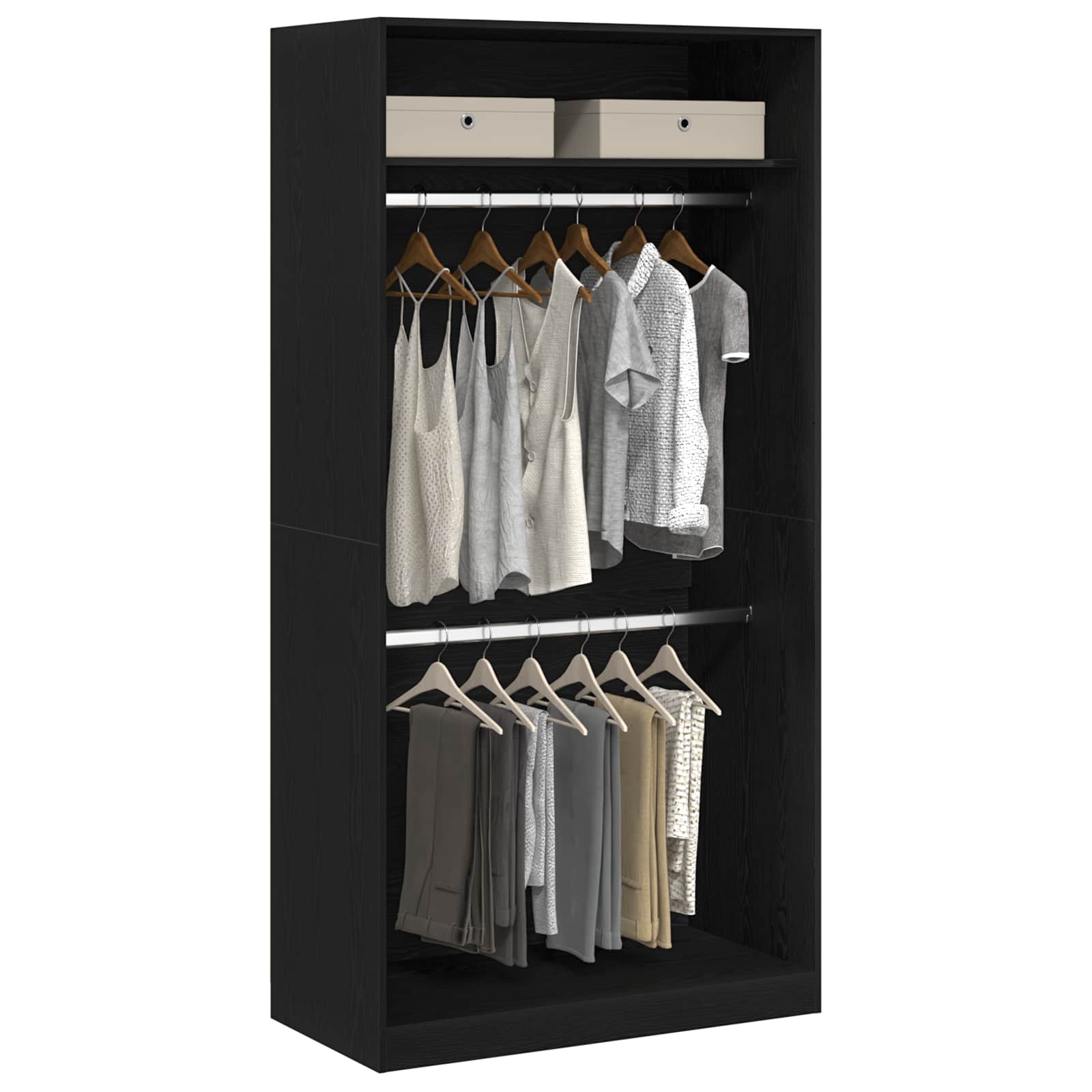 Wardrobe Cabinet with Shelf Black Oak Engineered Wood Clothes Storage Organizer