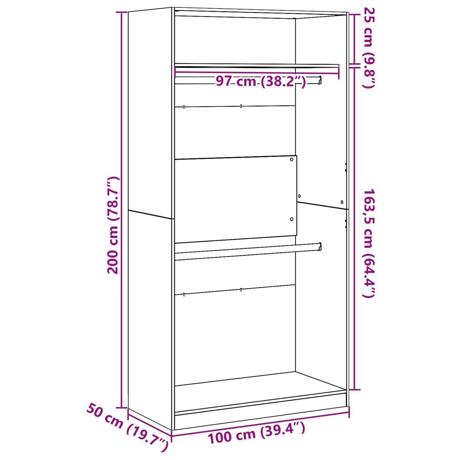 Wardrobe Cabinet with Shelf Black Oak Engineered Wood Clothes Storage Organizer