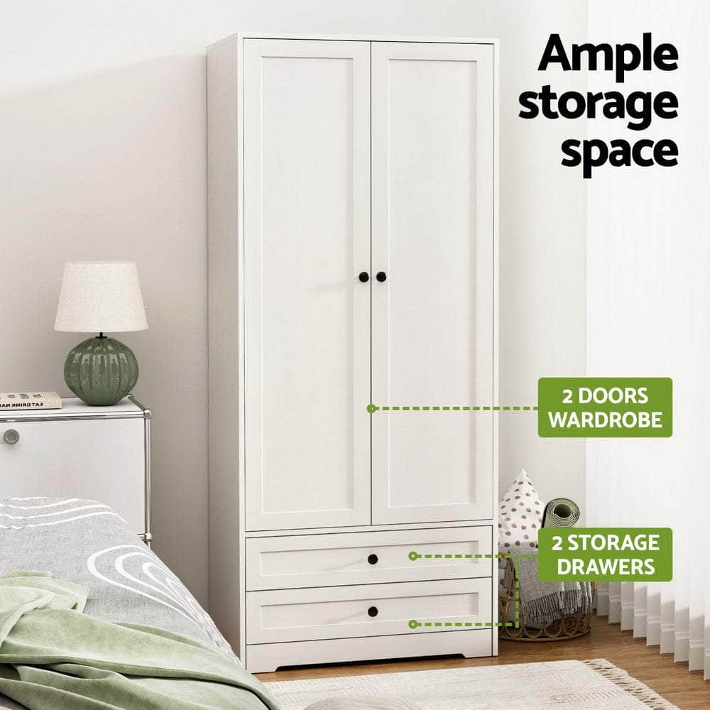 Wardrobe Clothes Closet Storage Organizer with 2 Doors White -Durable and Sturdy Design