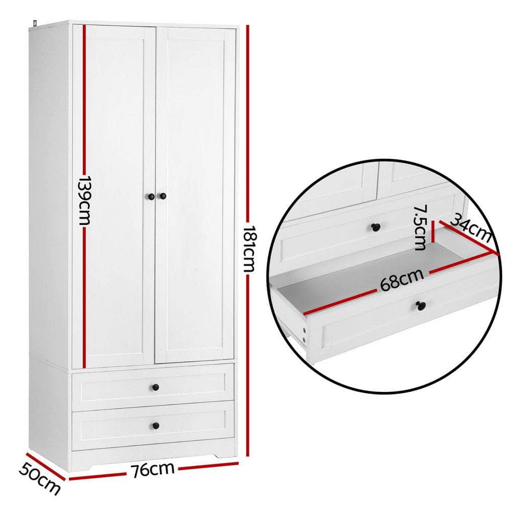 Wardrobe Clothes Closet Storage Organizer with 2 Doors White -Durable and Sturdy Design